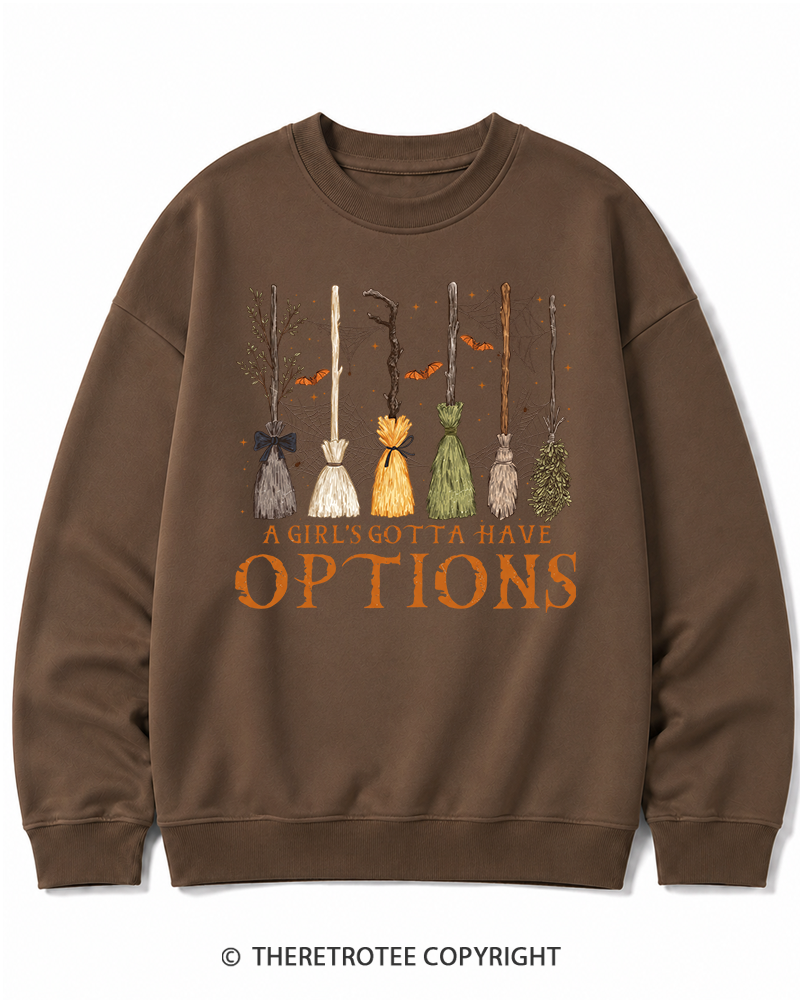 TheRetroTee A Girl Gotta Have Options 1980s Halloween Halloween Cotton Sweatshirt