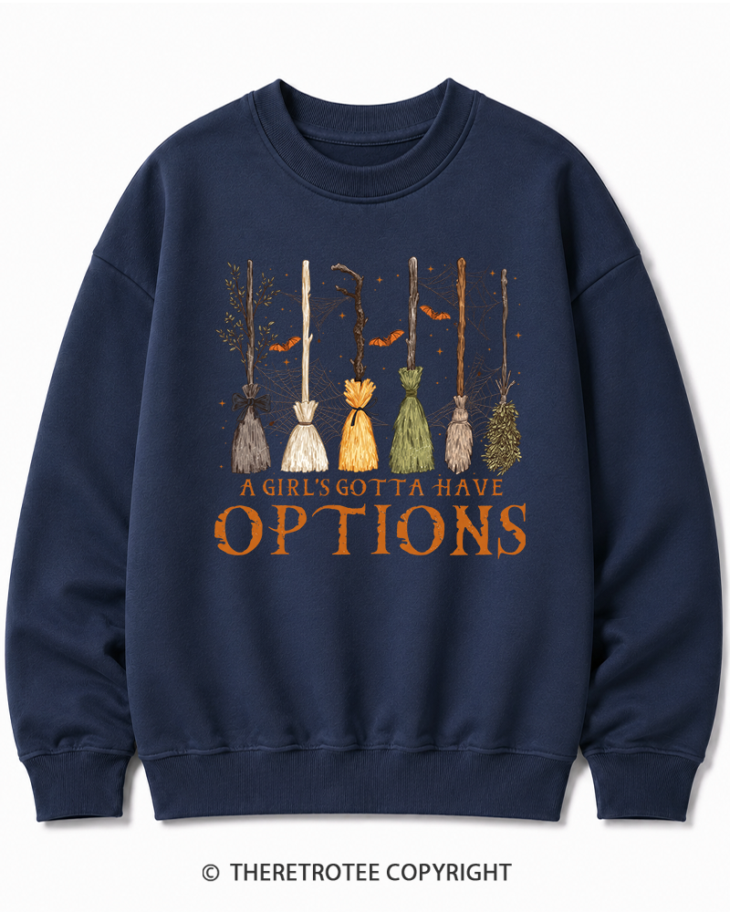 TheRetroTee A Girl Gotta Have Options 1980s Halloween Halloween Cotton Sweatshirt