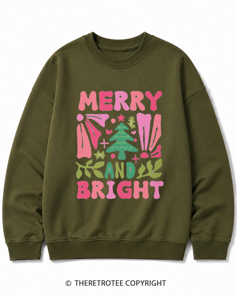TheRetroTee Boho Merry and Bright 1970s Christmas Cotton Sweatshirt