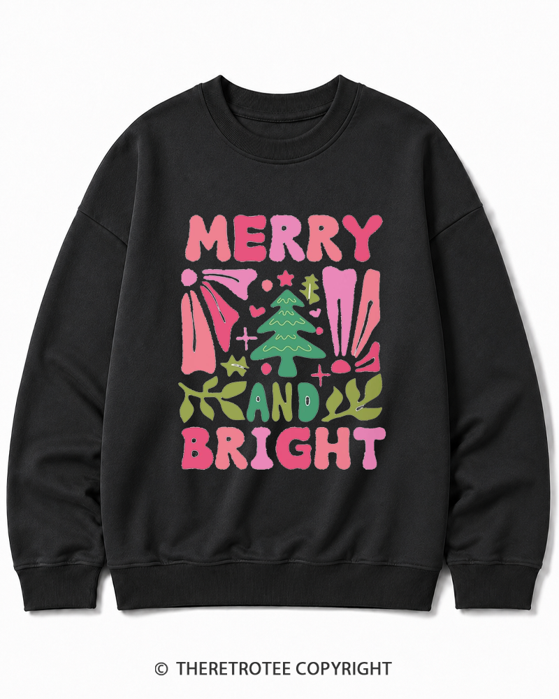 TheRetroTee Boho Merry and Bright 1970s Christmas Cotton Sweatshirt