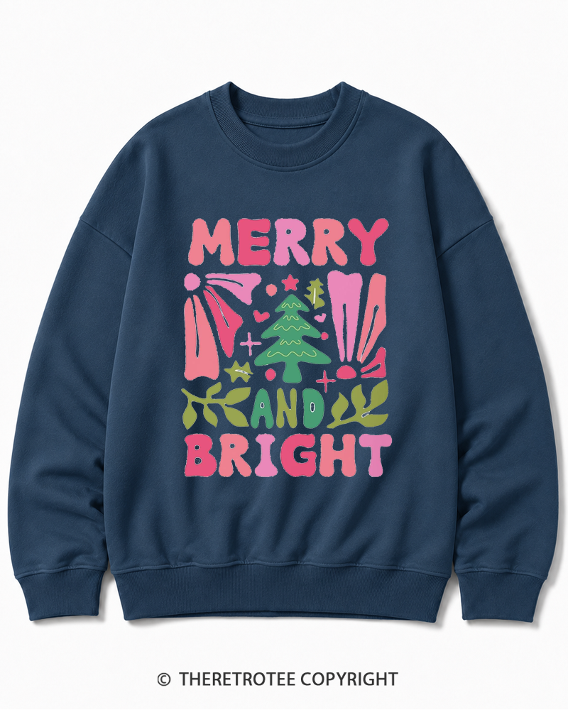 TheRetroTee Boho Merry and Bright 1970s Christmas Cotton Sweatshirt