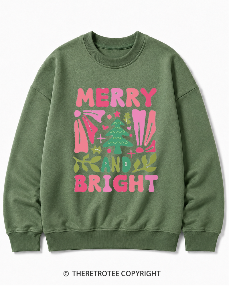 TheRetroTee Boho Merry and Bright 1970s Christmas Cotton Sweatshirt