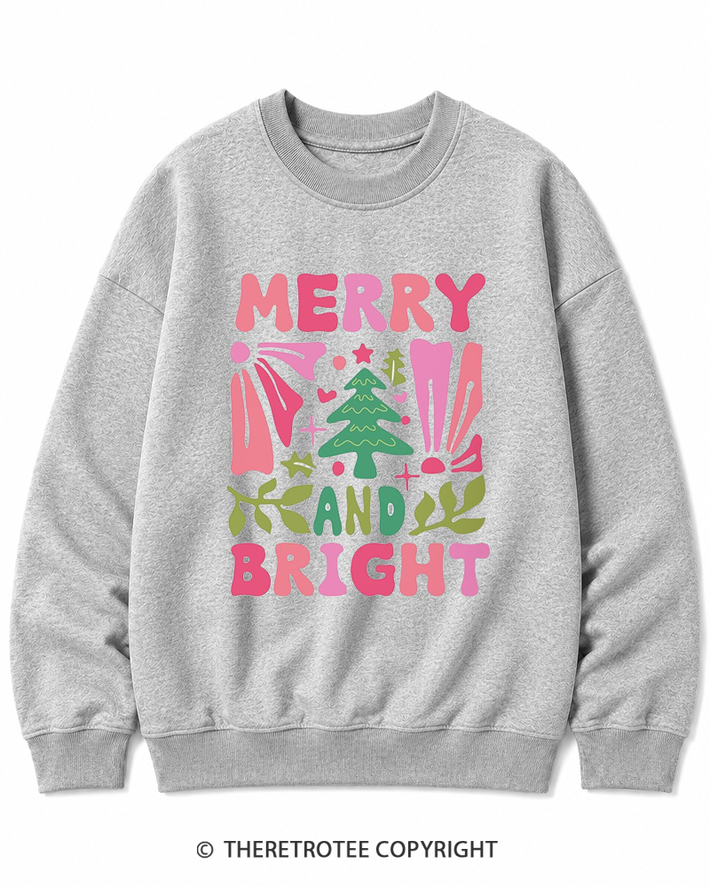 TheRetroTee Boho Merry and Bright 1970s Christmas Cotton Sweatshirt