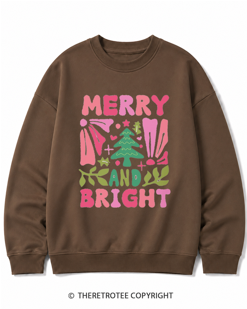 TheRetroTee Boho Merry and Bright 1970s Christmas Cotton Sweatshirt