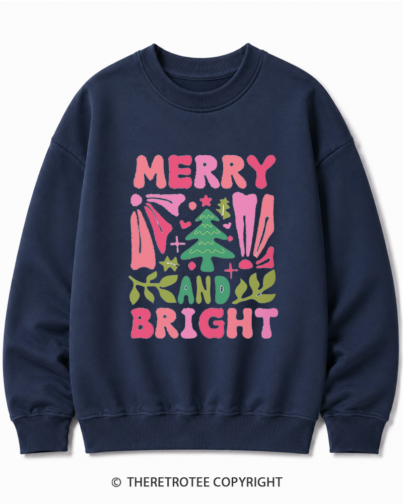 TheRetroTee Boho Merry and Bright 1970s Christmas Cotton Sweatshirt