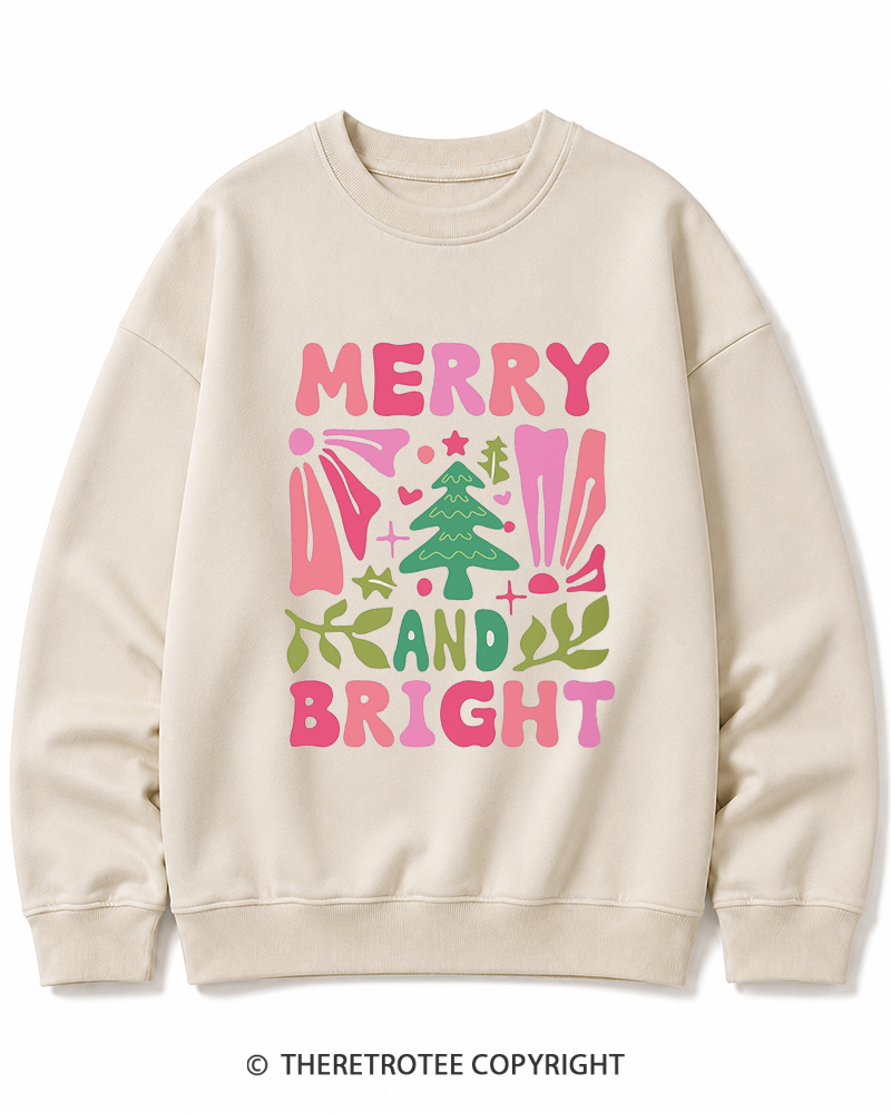 TheRetroTee Boho Merry and Bright 1970s Christmas Cotton Sweatshirt