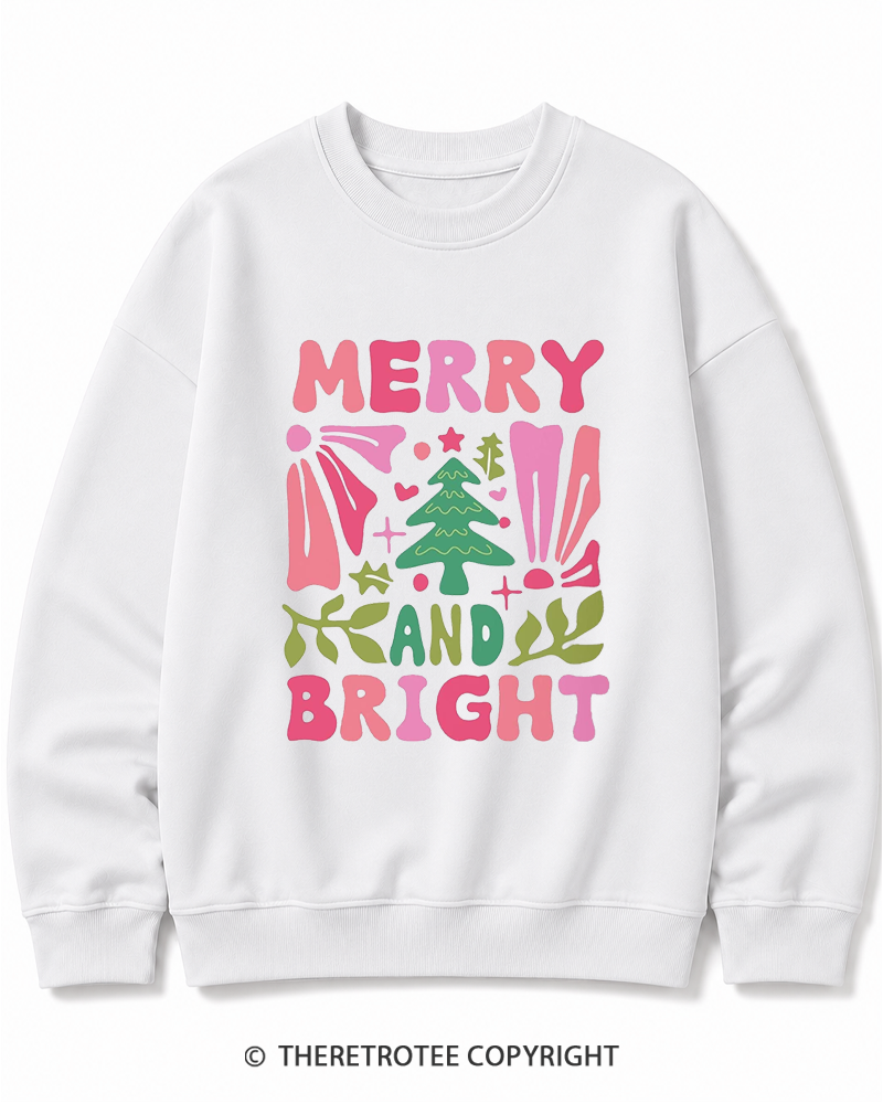 TheRetroTee Boho Merry and Bright 1970s Christmas Cotton Sweatshirt