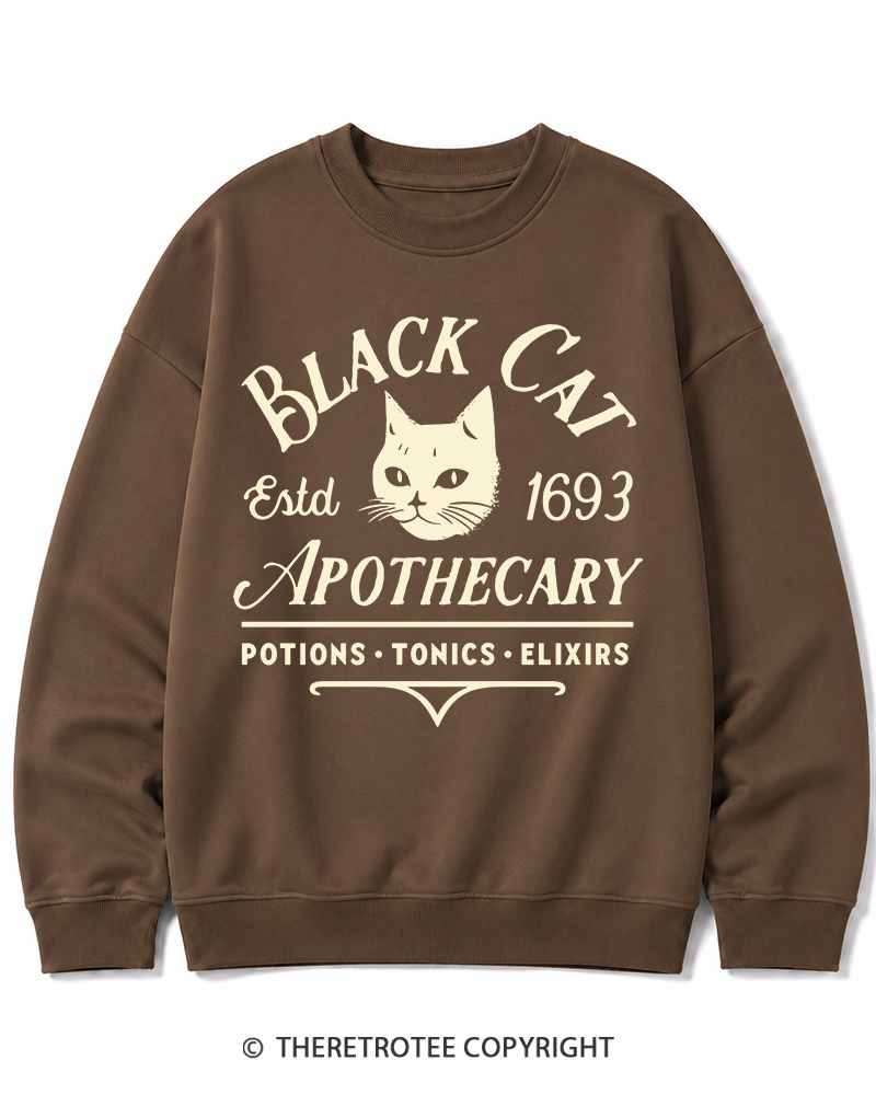 TheRetroTee Black Cat Apothecary Vintage Halloween Cotton Sweatshirt