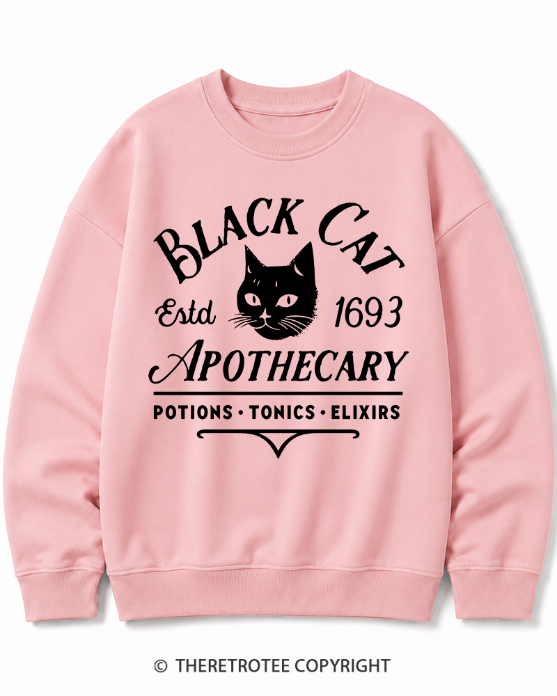 TheRetroTee Black Cat Apothecary Vintage Halloween Cotton Sweatshirt