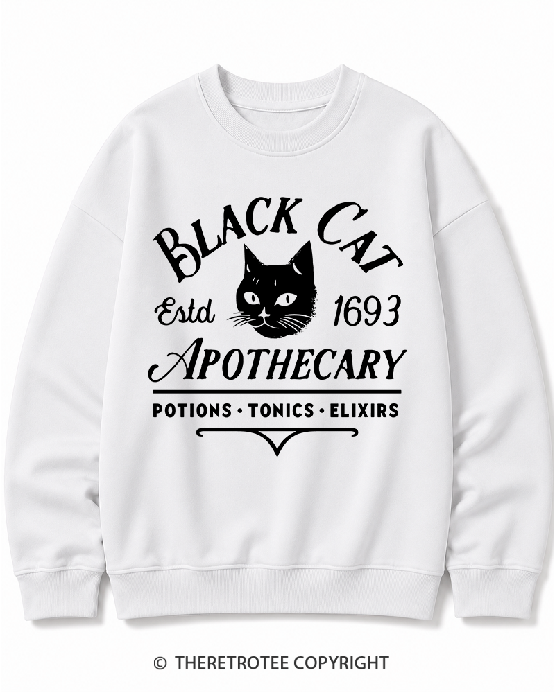 TheRetroTee Black Cat Apothecary Vintage Halloween Cotton Sweatshirt