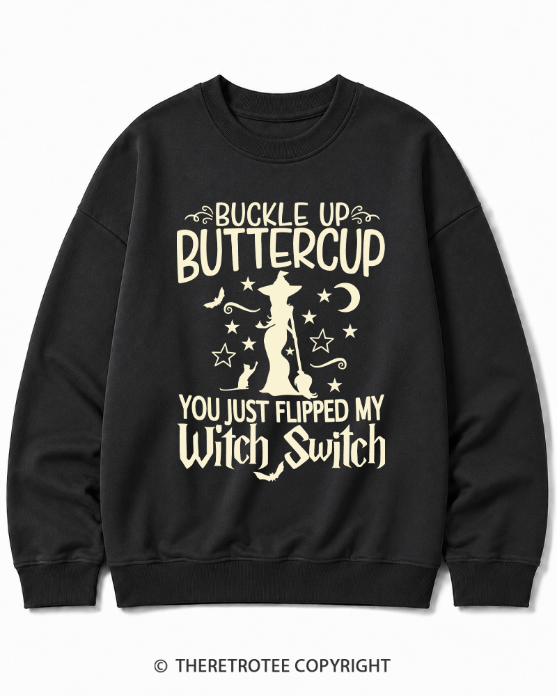 TheRetroTee Buckle Up Buttercup Witch Halloween Halloween Cotton Sweatshirt