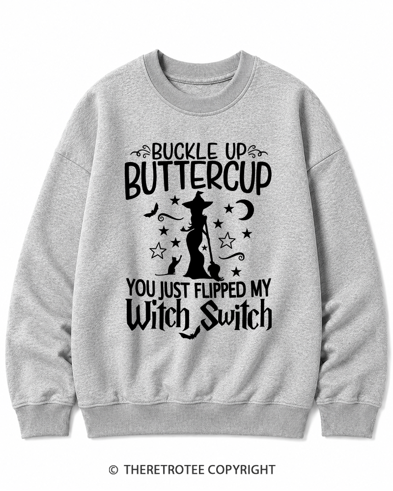 TheRetroTee Buckle Up Buttercup Witch Halloween Halloween Cotton Sweatshirt