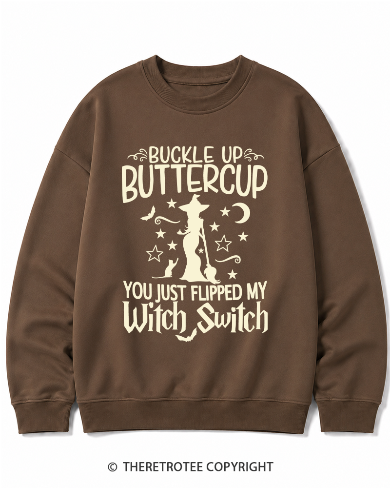 TheRetroTee Buckle Up Buttercup Witch Halloween Halloween Cotton Sweatshirt