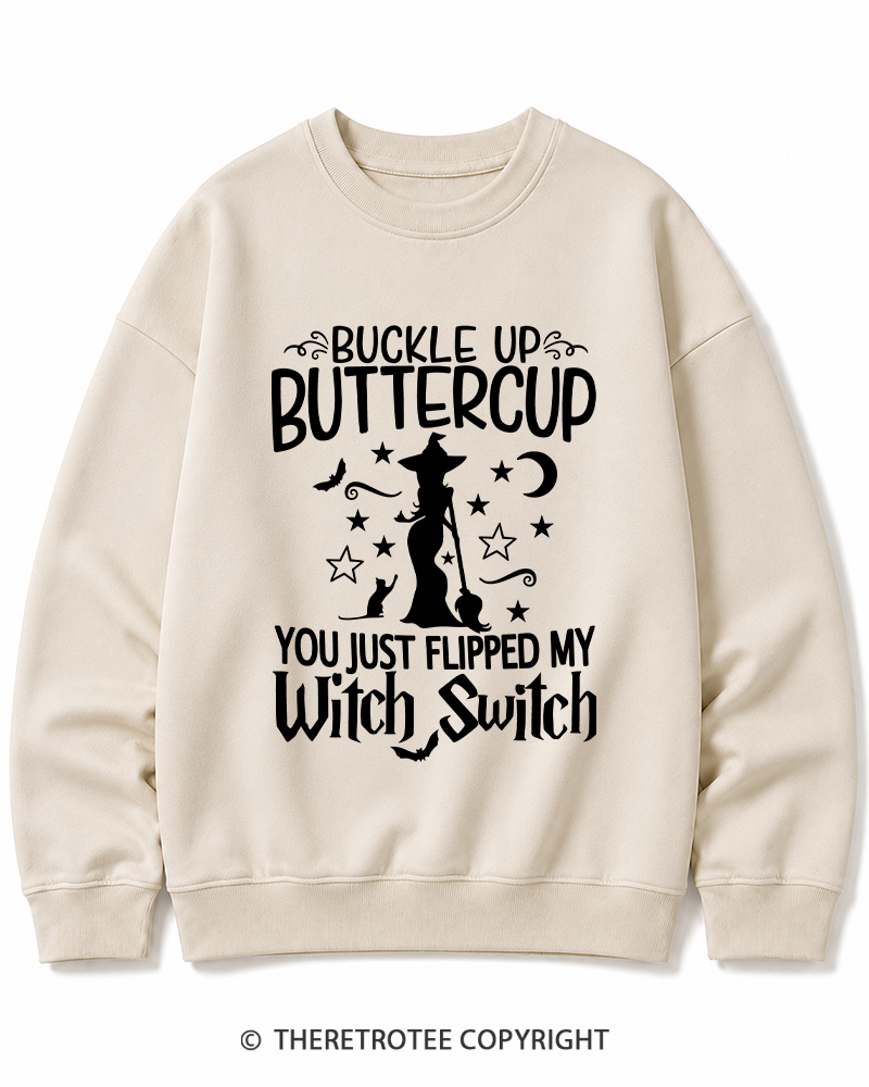 TheRetroTee Buckle Up Buttercup Witch Halloween Halloween Cotton Sweatshirt