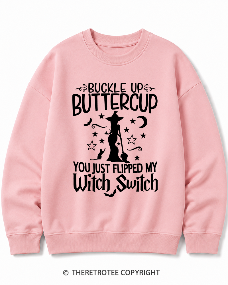 TheRetroTee Buckle Up Buttercup Witch Halloween Halloween Cotton Sweatshirt