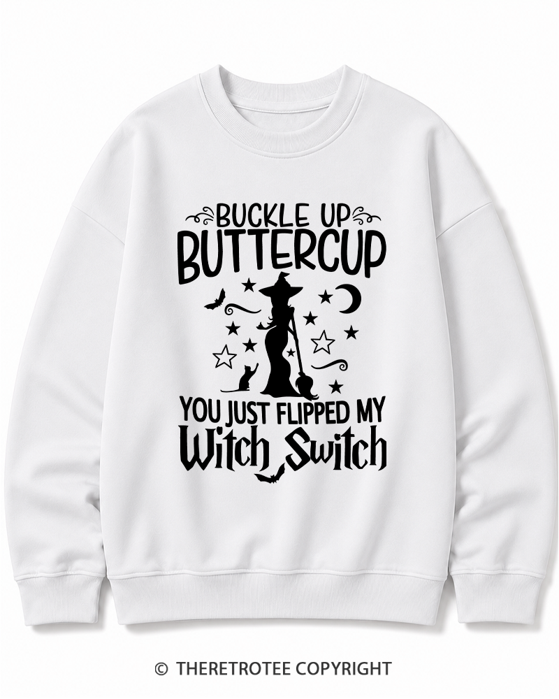 TheRetroTee Buckle Up Buttercup Witch Halloween Halloween Cotton Sweatshirt