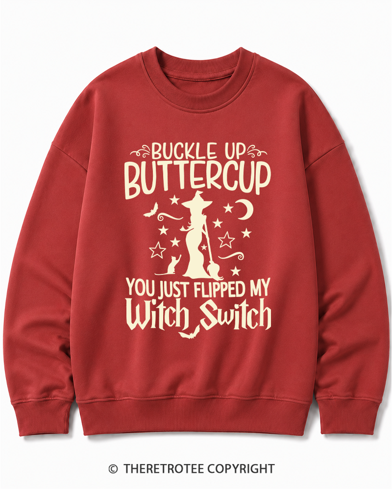 TheRetroTee Buckle Up Buttercup Witch Halloween Halloween Cotton Sweatshirt