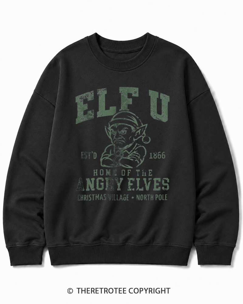 TheRetroTee Elf U F-Bomb Pun Vintage  Christmas Cotton Sweatshirt