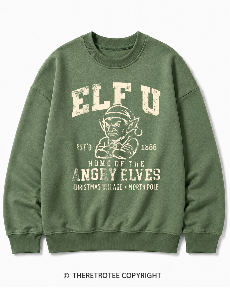 TheRetroTee Elf U F-Bomb Pun Vintage  Christmas Cotton Sweatshirt