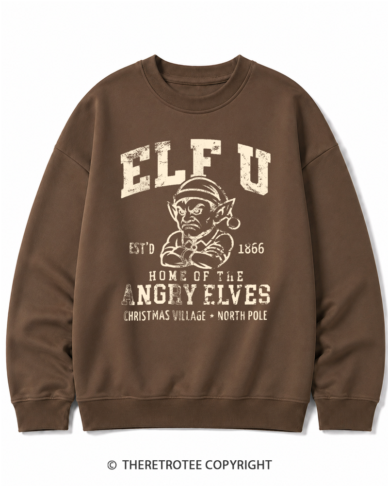 TheRetroTee Elf U F-Bomb Pun Vintage  Christmas Cotton Sweatshirt
