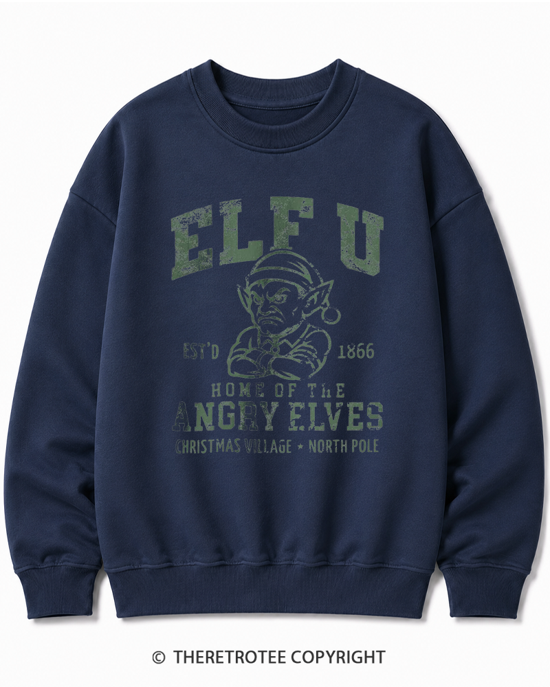 TheRetroTee Elf U F-Bomb Pun Vintage  Christmas Cotton Sweatshirt