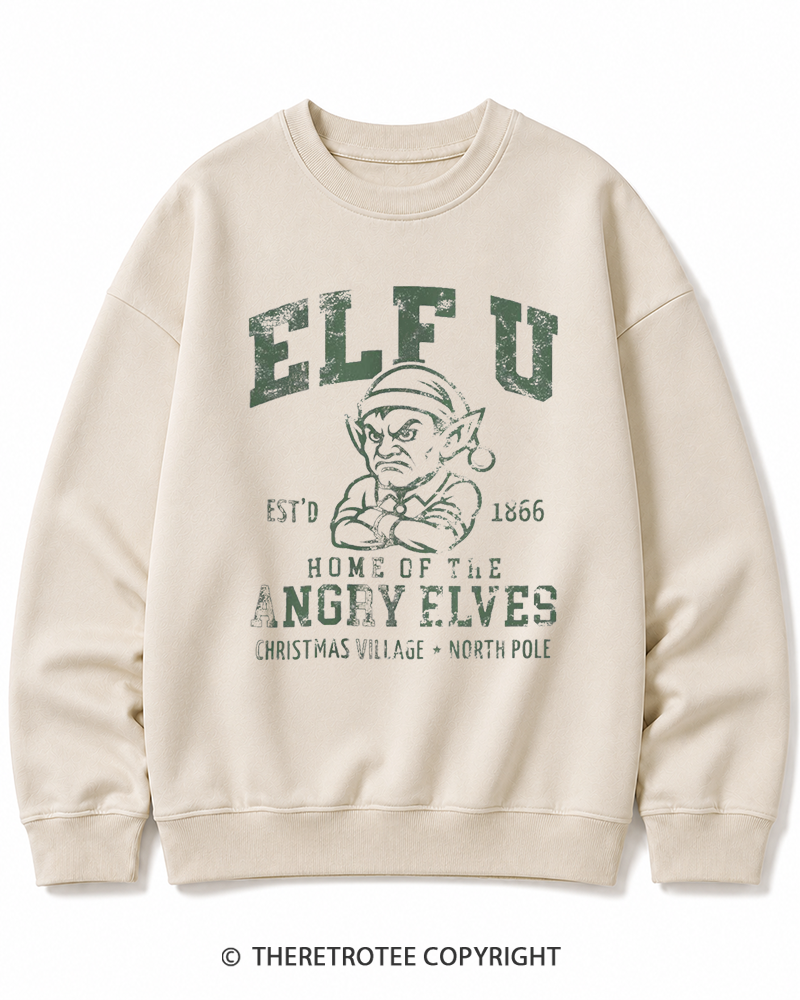 TheRetroTee Elf U F-Bomb Pun Vintage  Christmas Cotton Sweatshirt