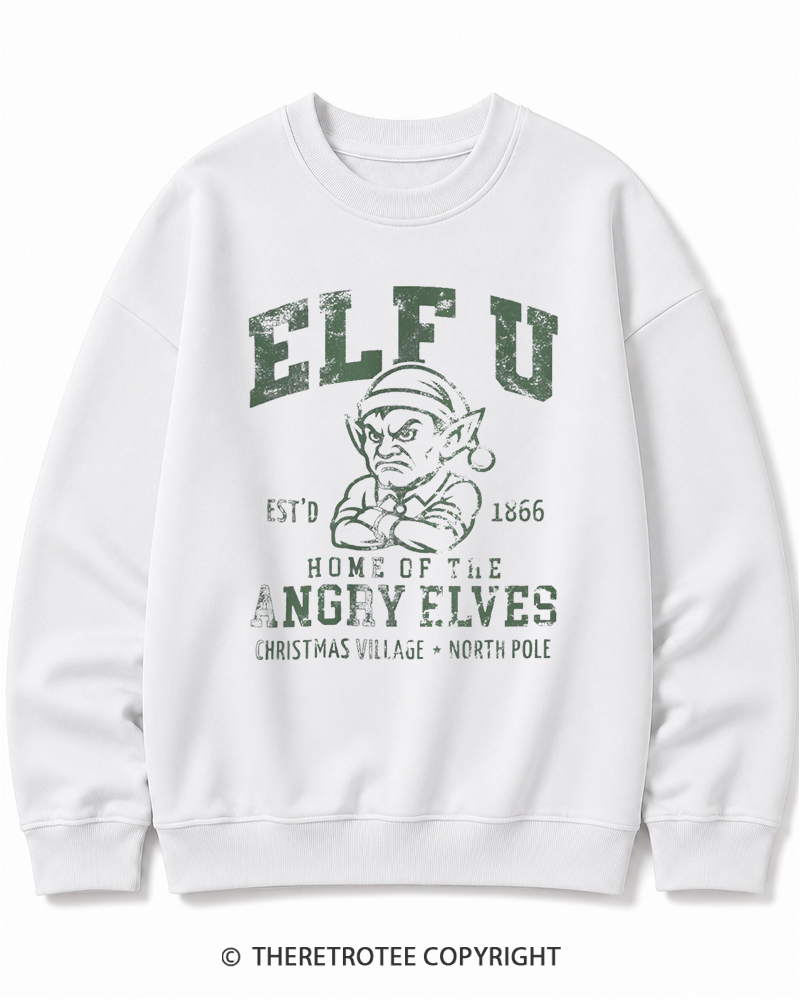 TheRetroTee Elf U F-Bomb Pun Vintage  Christmas Cotton Sweatshirt