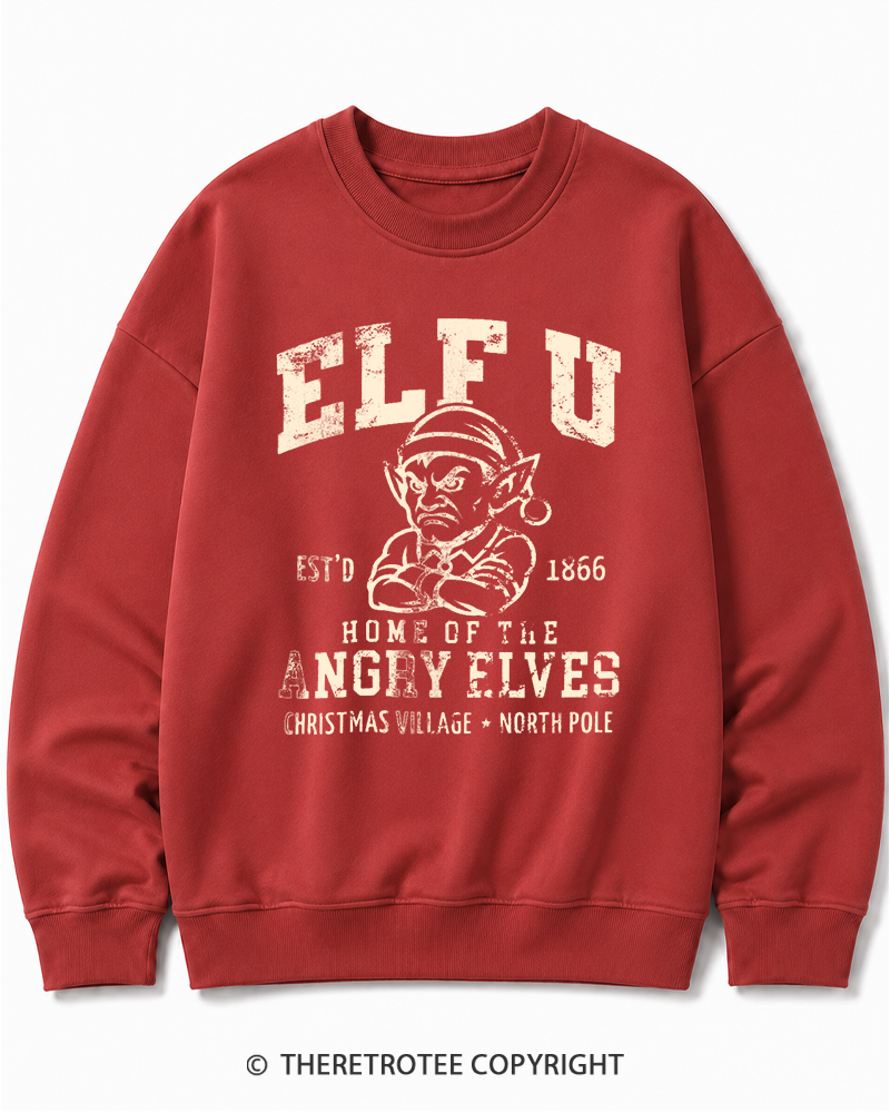TheRetroTee Elf U F-Bomb Pun Vintage  Christmas Cotton Sweatshirt