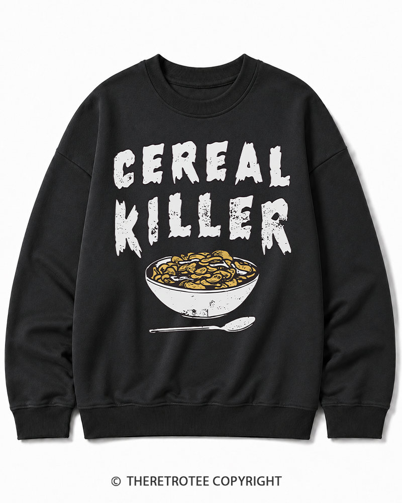 TheRetroTee Cereal Killer 1980s Halloween Cotton Sweatshirt
