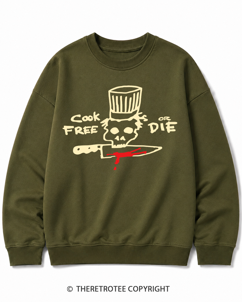 TheRetroTee Cook Free or Die 1990s Halloween Cotton Sweatshirt