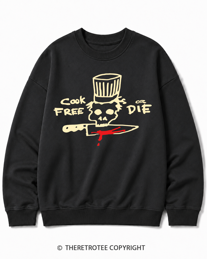 TheRetroTee Cook Free or Die 1990s Halloween Cotton Sweatshirt