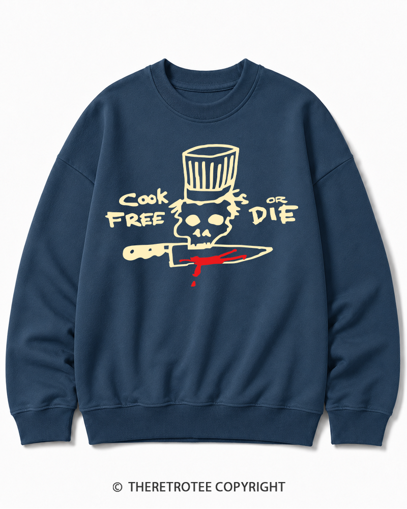 TheRetroTee Cook Free or Die 1990s Halloween Cotton Sweatshirt