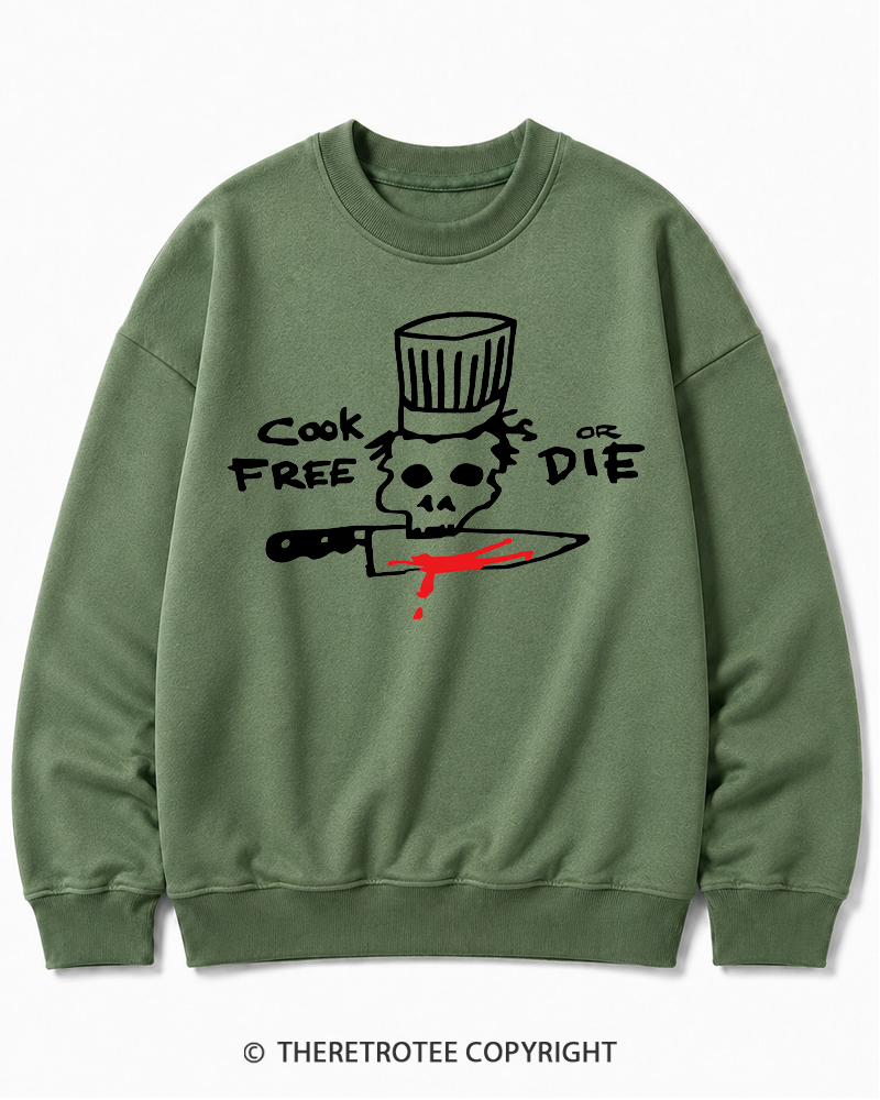 TheRetroTee Cook Free or Die 1990s Halloween Cotton Sweatshirt