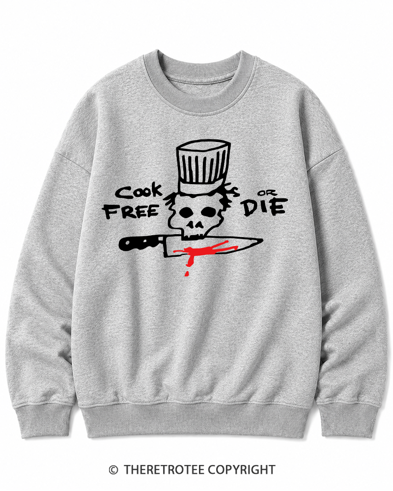 TheRetroTee Cook Free or Die 1990s Halloween Cotton Sweatshirt