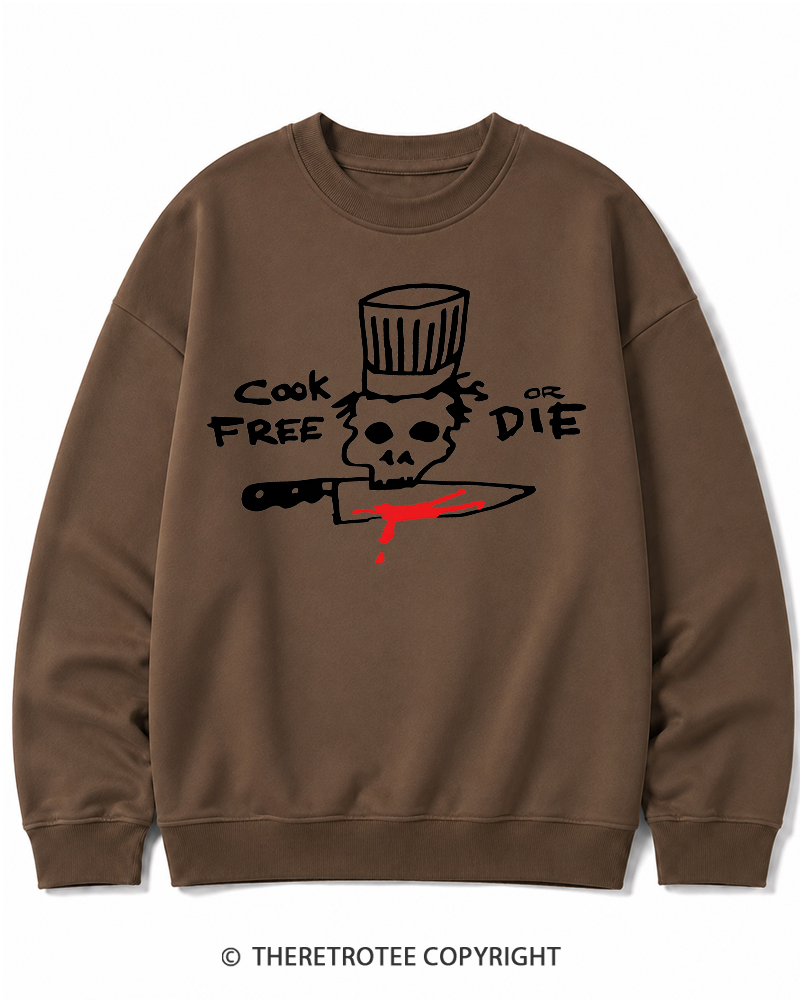 TheRetroTee Cook Free or Die 1990s Halloween Cotton Sweatshirt