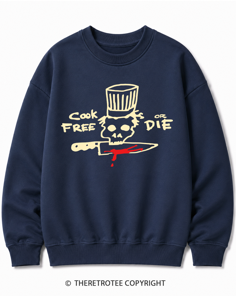 TheRetroTee Cook Free or Die 1990s Halloween Cotton Sweatshirt