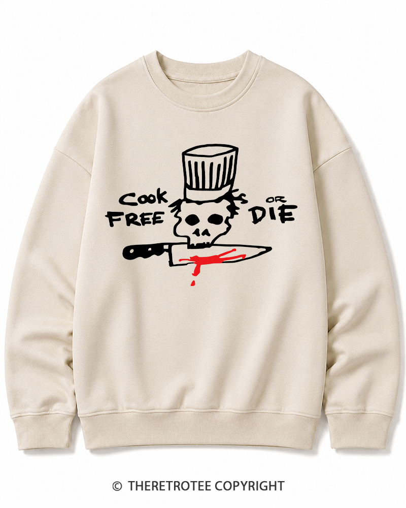 TheRetroTee Cook Free or Die 1990s Halloween Cotton Sweatshirt