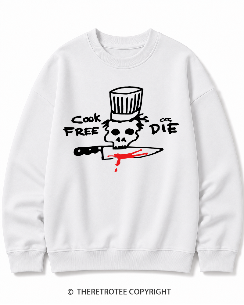 TheRetroTee Cook Free or Die 1990s Halloween Cotton Sweatshirt