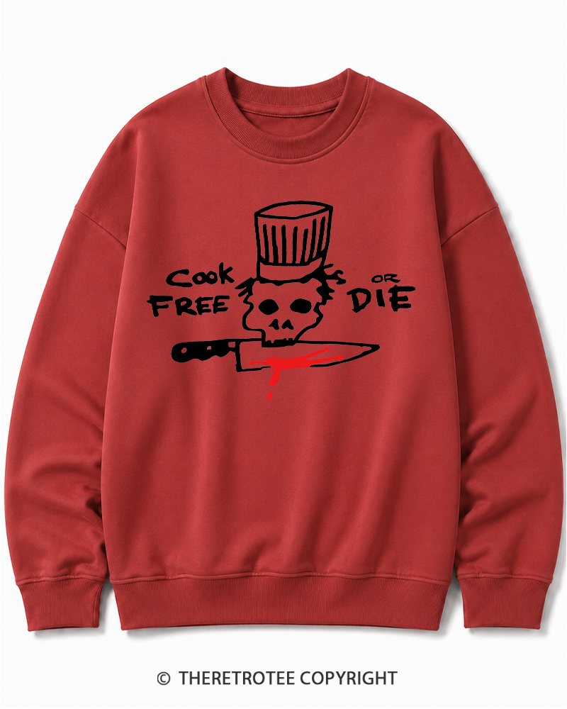 TheRetroTee Cook Free or Die 1990s Halloween Cotton Sweatshirt
