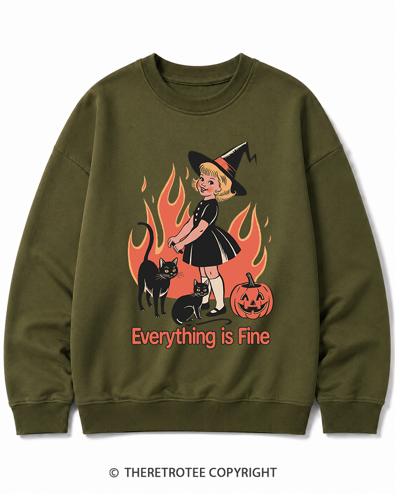 TheRetroTee Everything Is Fine 1980s Halloween Halloween Cotton Sweatshirt