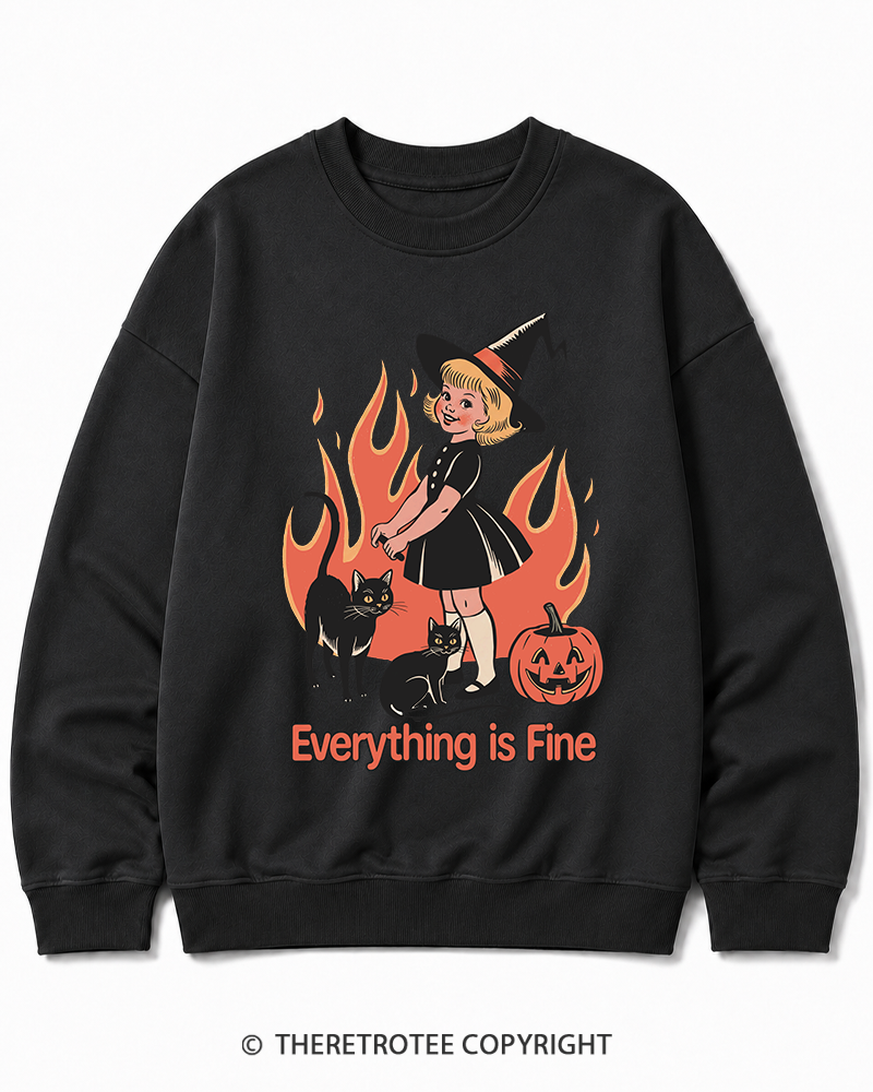 TheRetroTee Everything Is Fine 1980s Halloween Halloween Cotton Sweatshirt