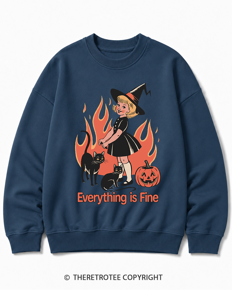 TheRetroTee Everything Is Fine 1980s Halloween Halloween Cotton Sweatshirt