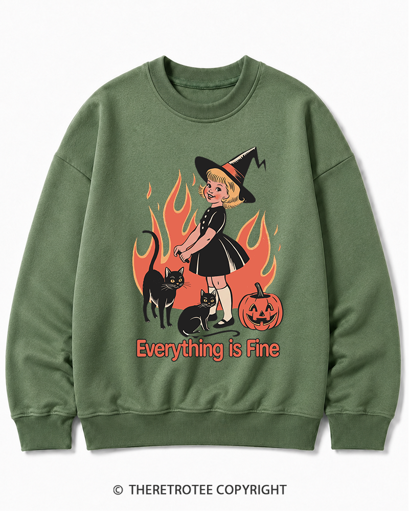 TheRetroTee Everything Is Fine 1980s Halloween Halloween Cotton Sweatshirt