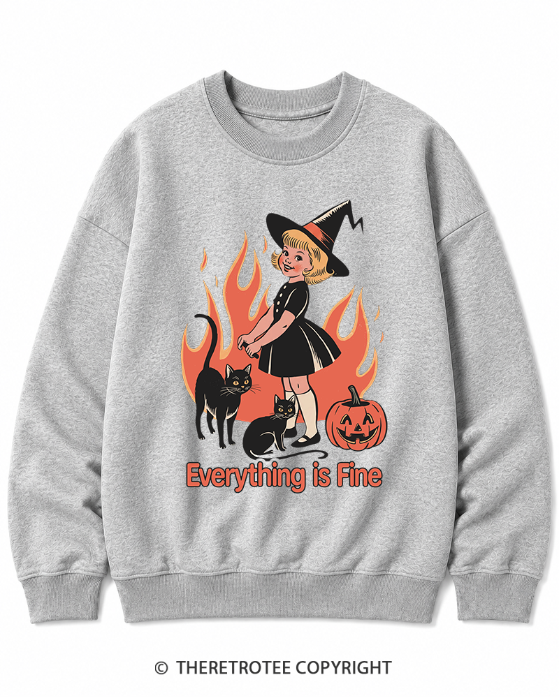 TheRetroTee Everything Is Fine 1980s Halloween Halloween Cotton Sweatshirt