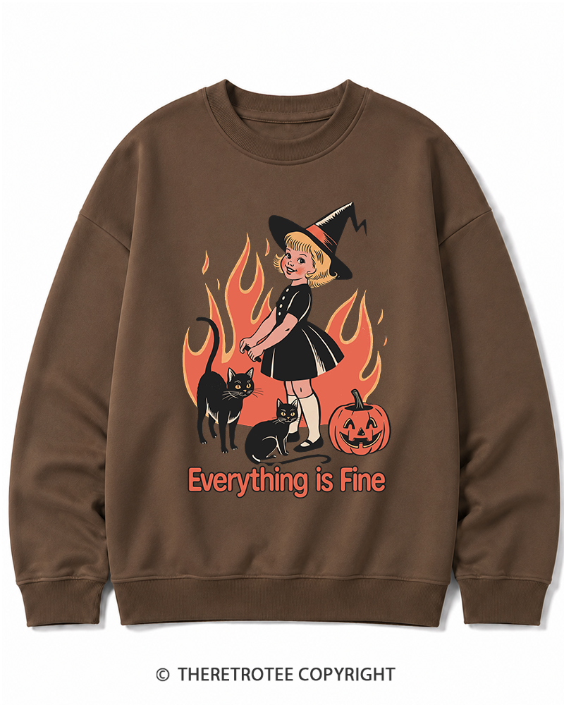 TheRetroTee Everything Is Fine 1980s Halloween Halloween Cotton Sweatshirt