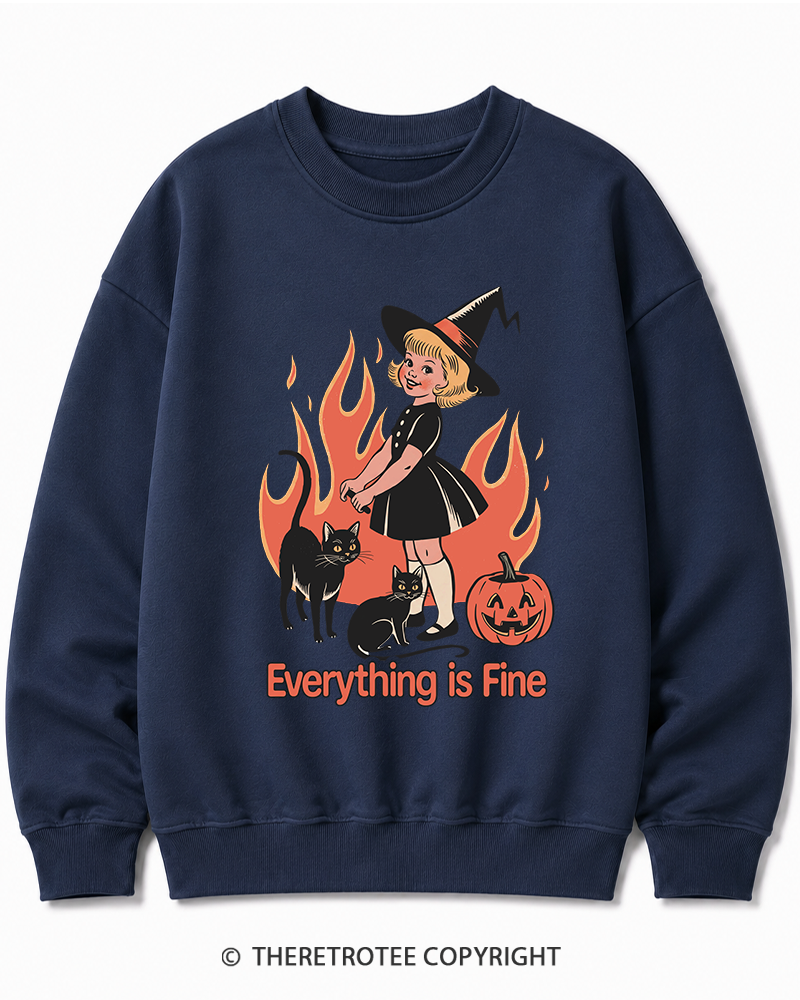 TheRetroTee Everything Is Fine 1980s Halloween Halloween Cotton Sweatshirt