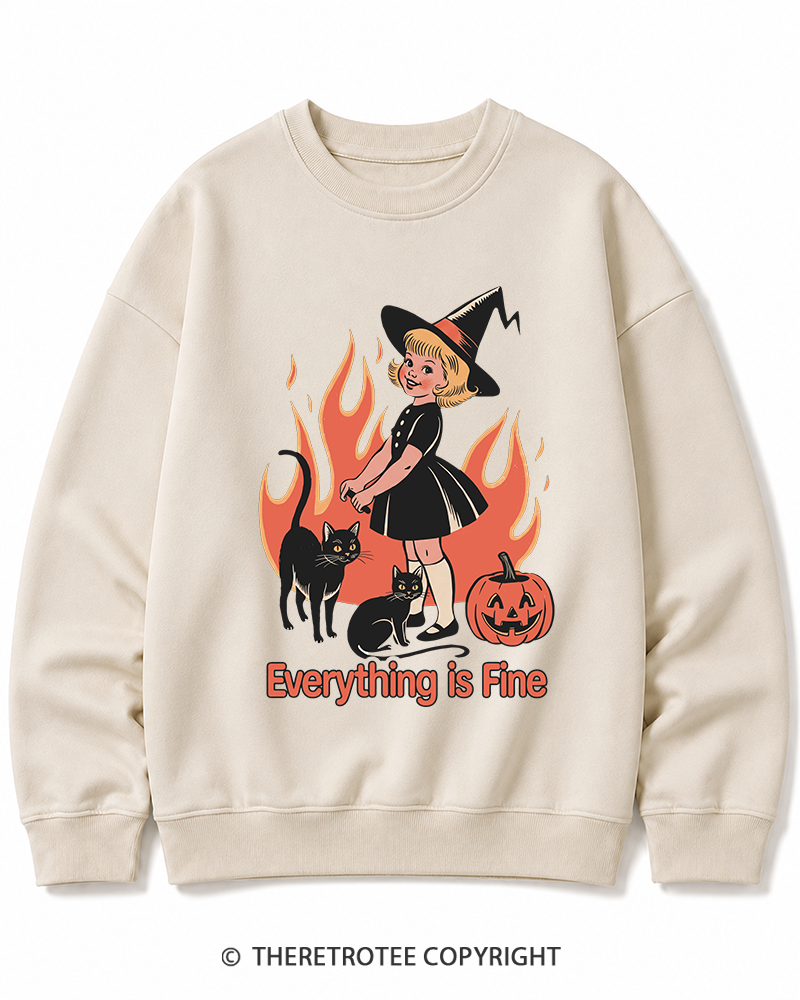 TheRetroTee Everything Is Fine 1980s Halloween Halloween Cotton Sweatshirt
