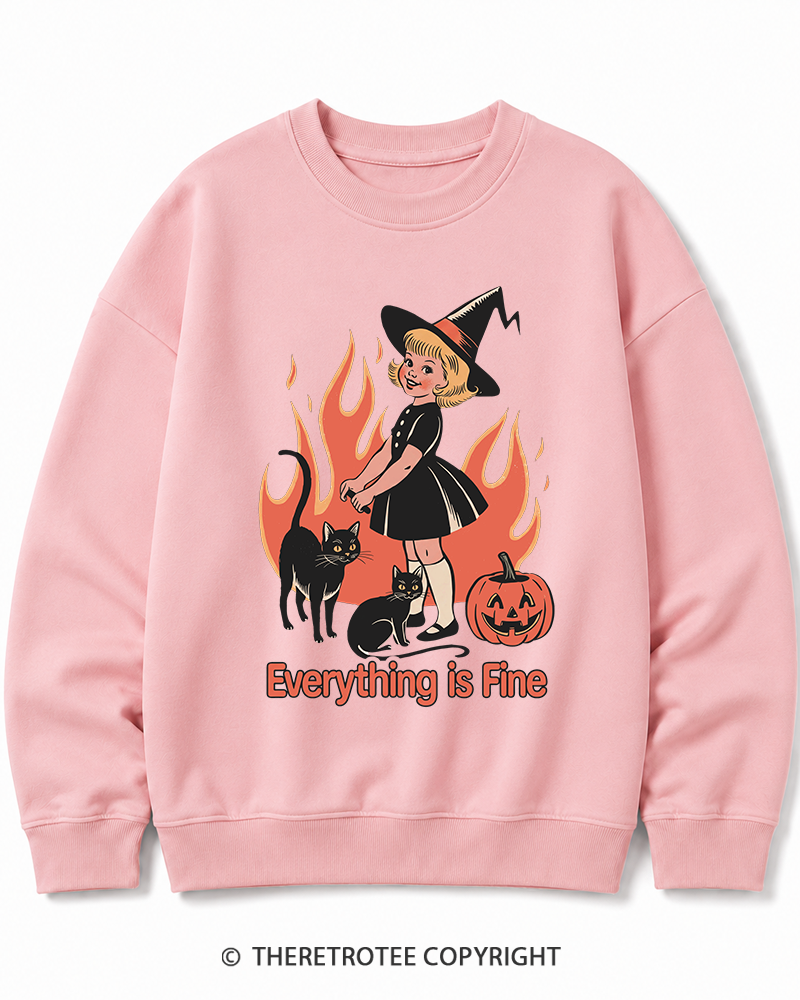 TheRetroTee Everything Is Fine 1980s Halloween Halloween Cotton Sweatshirt