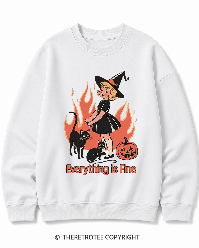 TheRetroTee Everything Is Fine 1980s Halloween Halloween Cotton Sweatshirt