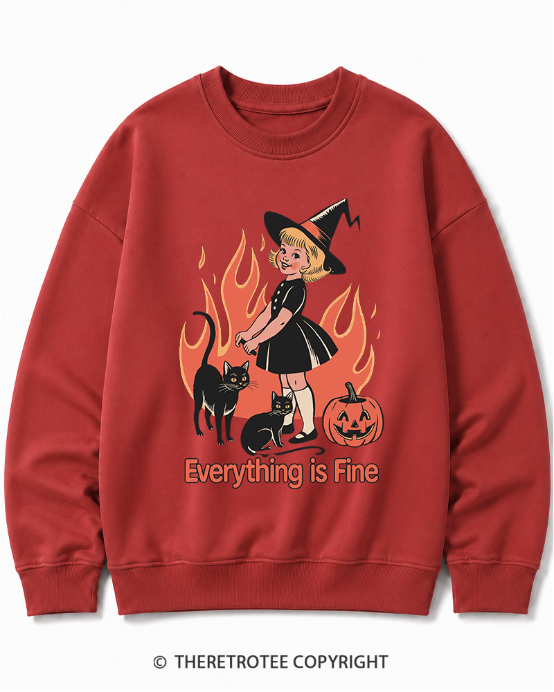 TheRetroTee Everything Is Fine 1980s Halloween Halloween Cotton Sweatshirt